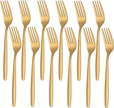 Produktbild von Edelstahl-Tafelgabeln, spülmaschinengeeignet, Besteckgabeln für Zuhause, Gastronomie oder Hotel (12 Stück, Gold)
