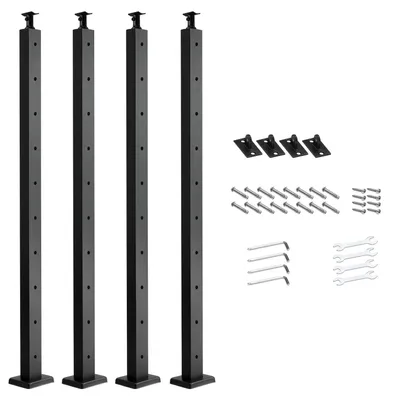 Produktbild von Kabelgeländerpfosten, 4er-Pack, 914x50,8x50,8 mm, vorgebohrte horizontale Löcher, Edelstahl SUS304, gebogene horizontale Halterung, für Handlauf, Balustrade, schwarz, 4JZLGZXHS914MY65M001V0