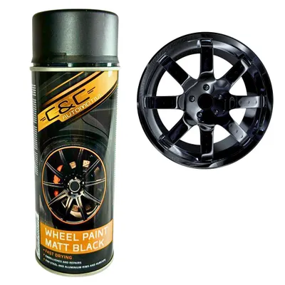 Produktbild von Profi Felgenspray Schwarz Matt 400 ml Spraydose Lackspray Sprühlack Schnell Trocknend für Stahl- und Alufelgen Radkappen Reparaturfarbe