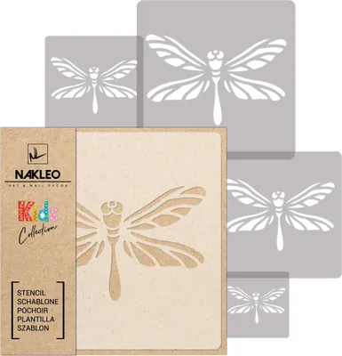 Produktbild von Schablonen Malen für Kinder, 5 Stück Set 9x9 cm bis 34x34 cm Libelle Wiese Frühling, Wiederverwendbare Kunststoff für Kinderzimmer Malvorlage Raumdekoration