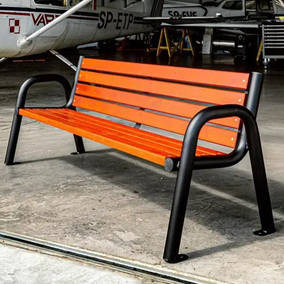 Produktbild von REKORD Spartan Bis Mahagoni 196 cm 3-4 sitzig Bank aus Stahl für Garten und Stadtparks pulverbeschichtet aus abgelagertem Holz wetterfest
