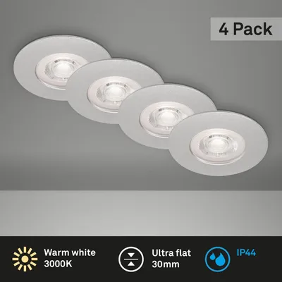 Immagine prodotto di BRILONER - Set di 4 luci LED da incasso a soffitto, luci da incasso ultrapiatte, faretti da incasso per bagno, faretti da incasso per bagno IP44, cromo opaco, 90x25 mm (DxH)