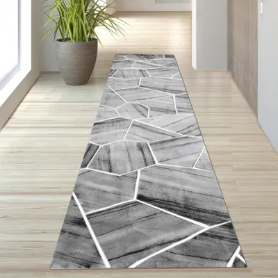 Produktbild von Wohnzimmerteppich geometrisches Muster in grau creme Größe - 80 x 300 cm