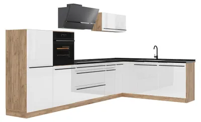 Obrázok produktu pre Rohová kuchyňa Vicco R-Line Biely vysoký lesk/Dub Goldkraft 347 x cm antrasiitti työtaso, Model 66849