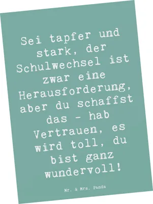 Produktbild von Mr. & Mrs. Panda Postkarte Spruch Einen Schulwechsel bewältigen - Meeresbrise - Geschenk, Motivation, Vertrauem, Postkarten, Zuversicht, Ansichtskarte, einzelkarte, Mut