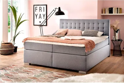 Produktbild von Boxspringbett 180x200 cm LORETOPLUS-114 in Grau, inkl. seitlich verdeckter klappbarer Bettkasten, Härtegrad H2/H3