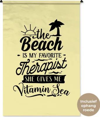 Produktbild von MuchoWow® Wandteppich Wandbehang Strand - Zitate - Palme 120x180 cm Tapisserie Dekoration Wandtuch - Schlafzimmer - Dekorationen für das Haus