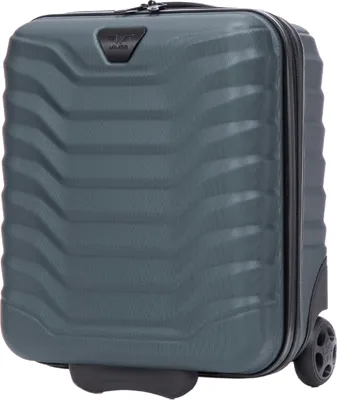 A single dark green suitcase shown from a three-quarter angle.
