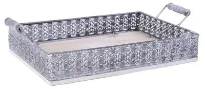 Produktbild von Tablett aus Kiefernholz und Metall, 41 x 25 x 11 cm
