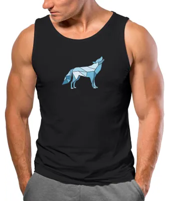Produktbild von Herren Tank-Top Aufdruck Wolf Polygon Print Geometrie Outdoor Wildnins Wandern Muskelshirt Muskelshirt Neverless® schwarz M
