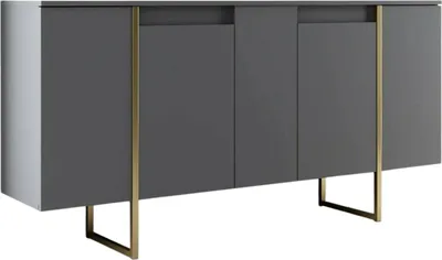 Produktbild von Kommode Betel, Wohnzimmerbuffet, Wohnzimmer-Sideboard, Moderne Küchen-Speisekammer, 160x35h80 cm, Anthrazit und Gold