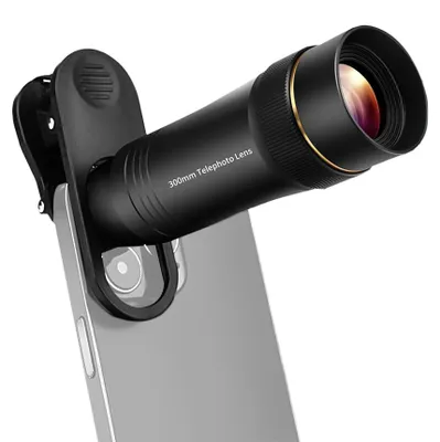 Produktbild von 300-mm-Telefon-Teleobjektiv für Smartphone, 10-facher Zoom, mit Universal-Clip, Reinigungstuch, Aufbewahrungstasche, Wandern, Camping, Wildtierbeobach