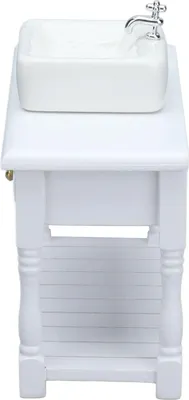 Obrázek produktu pro Koupelnová souprava pro panenky, 1:12, miniatura, bílé umyvadlo, stolek, doplňky, hračka