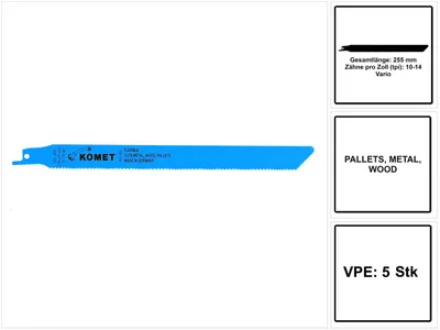 Produktbild von Komet Säbelsägeblatt PALLETS 225mm 10-14tpi 5 Stk. ( 501.400 ) HSS-BI-Metall Vario