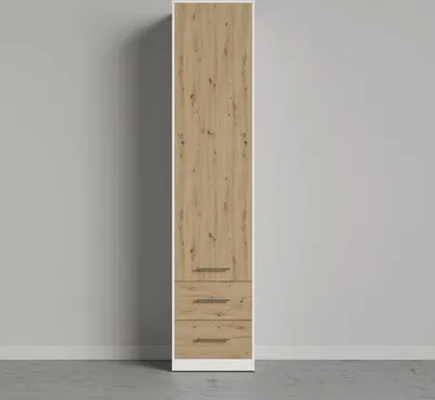 Produktbild von SMARTBett Schrank Kleiderschrank Aktenschrank 50cm mit 2 Schubladen Weiss/Wildeiche