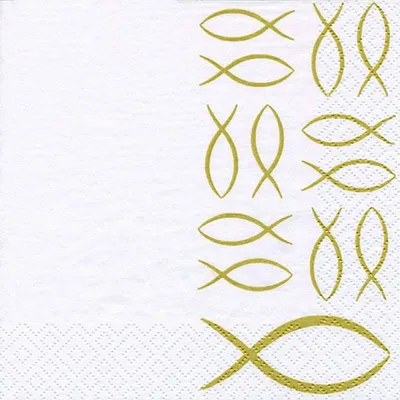 Obrázok produktu pre Servítky papierové 33x33cm 3-vrstvové symbol ryby 20 ks biela / zlatá