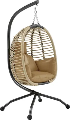 Produktbild von Hängesessel mit Gestell, Faltbar Eiförmiger Hängeschaukel mit waschbarem Sitz Becherhalter Sicherheitsseil Beige