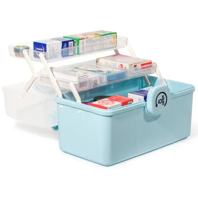Produktbild von Hausapotheke Box, Haarschmuck Mädchen Aufbewahrung, Aufbewahrungsbox Groß für Schmuck, Arzneimittel, Kosmetik (Blau)