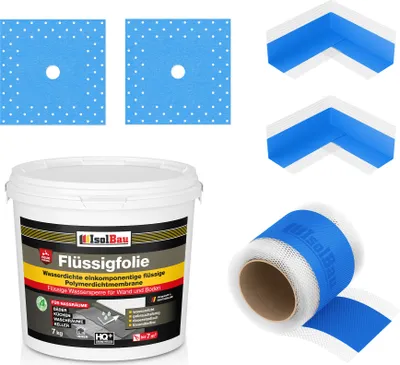 Produktbild von Isolbau Dicht-Set - Inkl. 1x Flüssigfolie (7 kg), 1x Dichtband (5 m), 2x Innenecken & 2x Manschetten