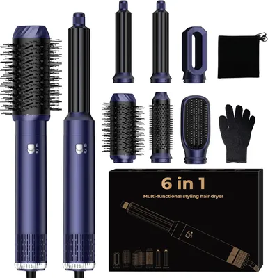 Produktbild von 6-in-1 Haarstyler 1000W mit Ionen-Technologie, Warmluftbürste, Lockenstab, Glättbürste, Rundbürste, Haartrockner für Styling