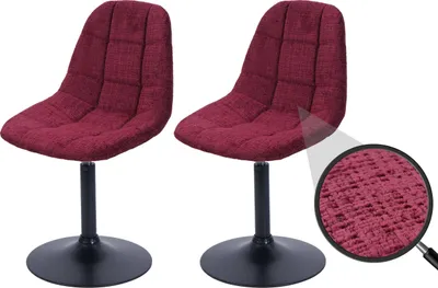 Image de lot de 2 chaises de salle à manger HWC-A60, chaise de cuisine chaise pivotante, acier tissu/textile chenille (465g/m²) ~ bordeaux
