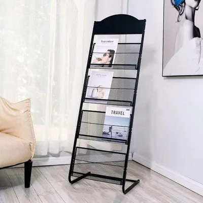 Productafbeelding van Tijdschriftenrek Staand - Folderhouder Organizer - Informatie Presenteren - Open Toegang Ontwerp - 48 x 38 x 142 cm - Zwart