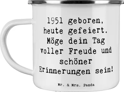Produktbild von Mr. & Mrs. Panda Pott Spruch 1951 Geburtstag - Weiß - Geschenk, Erinnerungen, einzigartige Geburtstagsfeier, Alter, Nostalgie, Emaille Tasse, Emailletasse, Glückwunsch