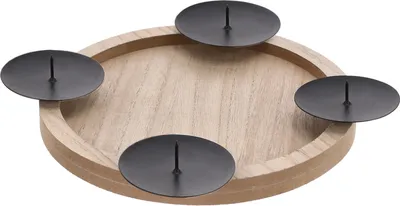 Produktbild von Holz Adventskranz klein zum selbst Dekorieren - 28 cm - Kerzenständer rund mit 4 Kerzentellern - Weihnachtskranz Dekokranz Kerzenkranz Adventsleuchter Weihnachtsdeko Herzenhalter mit Docht