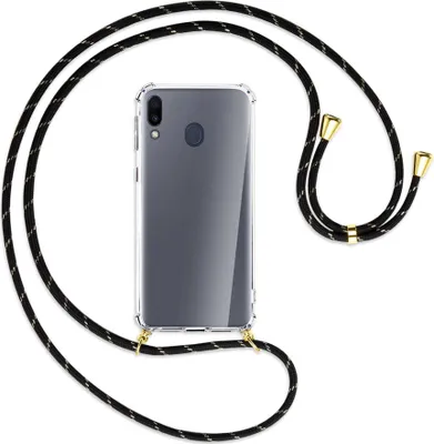 Produktbild von Handykette Backcover-Schutzhülle mit Band (Metall goldfarben) für Samsung Galaxy M20 - schwarz/gold