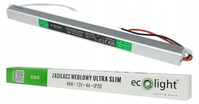Obrázek produktu pro LED zdroj pro osvětlení nábytku, tenký, 12V, 48W, 4A, IP20