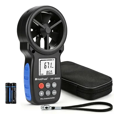 Digitales Anemometer, tragbar, Windgeschwindigkeit 0,3–30 m/s, LCD