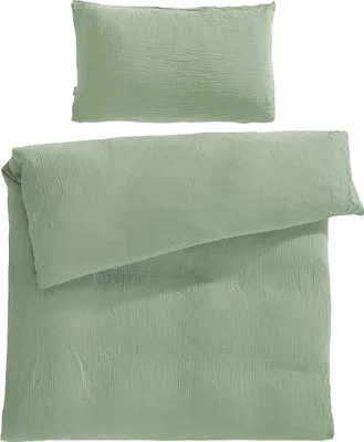 Produktbild von Musselin Kinderbettwäsche 100x135 cm mit einem Kissenbezug 40x60 cm aus 100% Baumwolle - Weiche, kuschelige Baby Bettwäsche in grün aus Musselin
