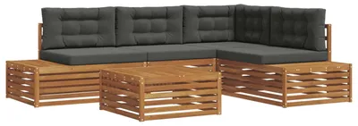 Image de vidaXL Ensemble de canapés d'extérieur avec coussins 5 pièces Nature et Anthracite