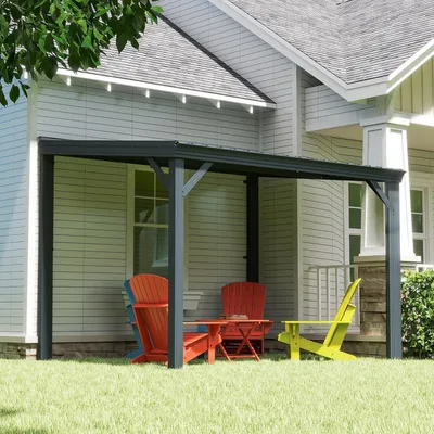 Immagine prodotto di Gazebo da parete, dimensioni 2,4 x 3 metri, con tetto in acciaio zincato grigio e sistema di drenaggio