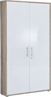 Produktbild von Aktenschrank TABOR breit / hoch in Eiche Sonoma / weiß Hochglanz, Büroschrank, abschließbar, (BxHxT) 84,4x185,6x33 cm