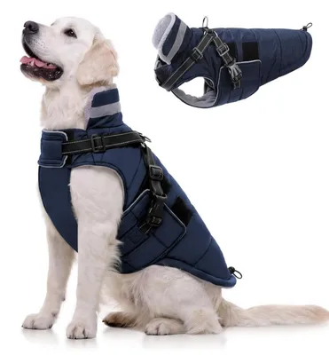 Immagine prodotto di Cappotto impermeabile per cani, caldo, blu navy, taglia XL