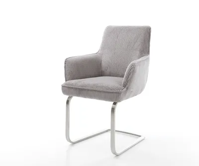 Produktbild von DELIFE Freischwinger Heira-Flex mit Armlehnen Cord Silbergrau Freischwinger flach Edelstahl Taschenfederkern