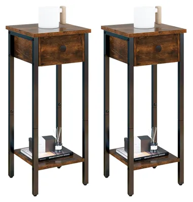 Schmales Nachtkästchen-Set 2er, mit Schublade, 25x25x70 cm, braun