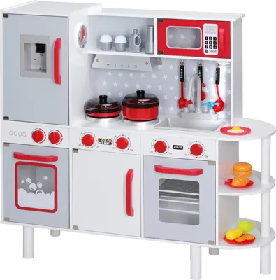 Produktbild von SPIELWERK® Kinder Küche mit Sound Holz Zubehör 38tlg Backofen Abgerundete Kanten Höhenverstellbar Uhr Kinderküche Spielküche Spielzeugküche Lernspiel