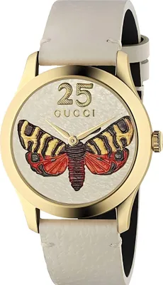 Obrázok produktu pre Hodinky Gucci G Timeless pre dámy, vyrobené z nehrdzavejúcej ocele, zlaté a biele, s koženým remienkom
