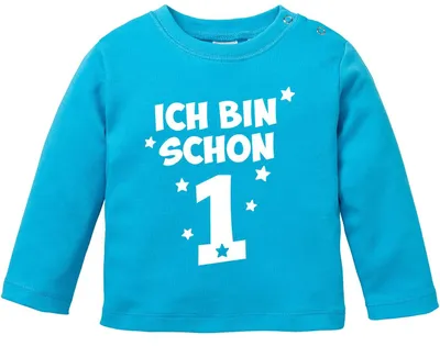Produktbild von Baby Langarm-Shirt 1. Geburtstag Spruch Ich bin schon 1, Geburtstagsshirt Jungen Mädchen Baumwolle MoonWorks® türkis 68/74 (4-9 Monate)