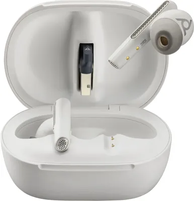 Image de Écouteurs sable blanc Poly Voyager Free 60+ UC + adaptateur USB-A BT700 + étui de charge avec écran tactile