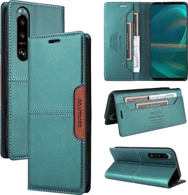 Produktbild von Handyhülle für Sony Xperia 5 III Hülle, Leder Flip Wallet Kartenfach Stand Schutzhülle Grün