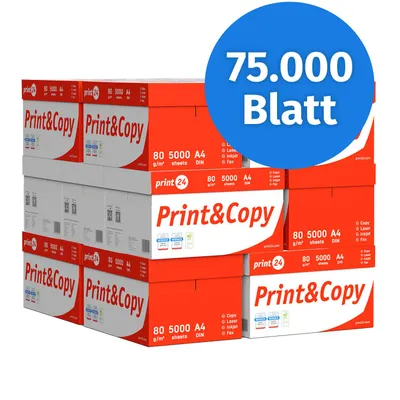 Produktbild von print24 Druckerpapier Kopierpapier 75000 Blatt 150 x 500 A4 80g Premium Weiß PEFC