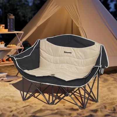 Produktbild von Campingstuhl 2-Sitzer klappbar bis 250 kg, Faltstuhl Angelstuhl, 600D Oxfordstoff Metallrahmen, Khaki | 143 x 50 x 90 cm | 6,5 kg | inkl. Tragetasche