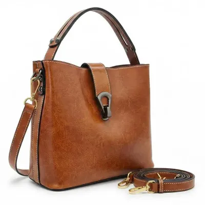 Zdjęcie produktu dla Brązowa skórzana torebka damska – elegancka torebka typu bucket bag na ramię – prawdziwa skóra – świetny prezent na Dzień Matki