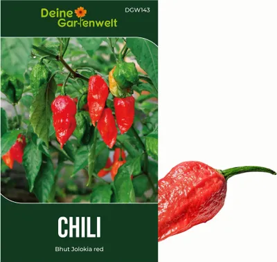 Produktbild von Chili Bhut Jolokia red Samen - Capsicum chinense - Chilisamen - Gemüsesamen - Saatgut für 6 Pflanzen