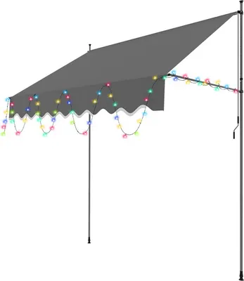 Produktbild von Aopunly Klemmmarkise mit LED 200x120cm Markise Höhenverstellbare Balkonmarkise mit Handkurbel Sonnenschutz ohne Bohren für Terrasse und Balkon Grau