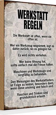 Produktbild von Holzschild Spruch 20x30cm Werkstatt Regeln Werkzeug
