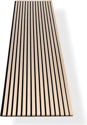 Produktbild von Akustikpaneele Holz 240x60 cm, Farbe: Eiche, Wandpaneele Holz, 3D Lamellenwand aus Holzfurnier auf Akustik Filz, Akustikpaneele 2400x600 mm